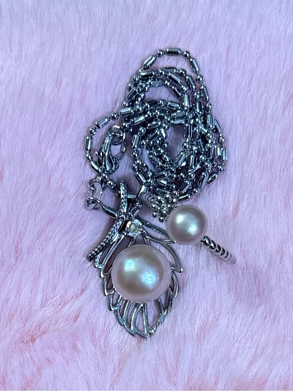 Elegant Sterling Silver Purple South Sea Pearl Pendant Necklace, Adjustable Ring